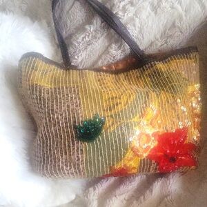 Floral Sequin Tote Bag - Multicolor